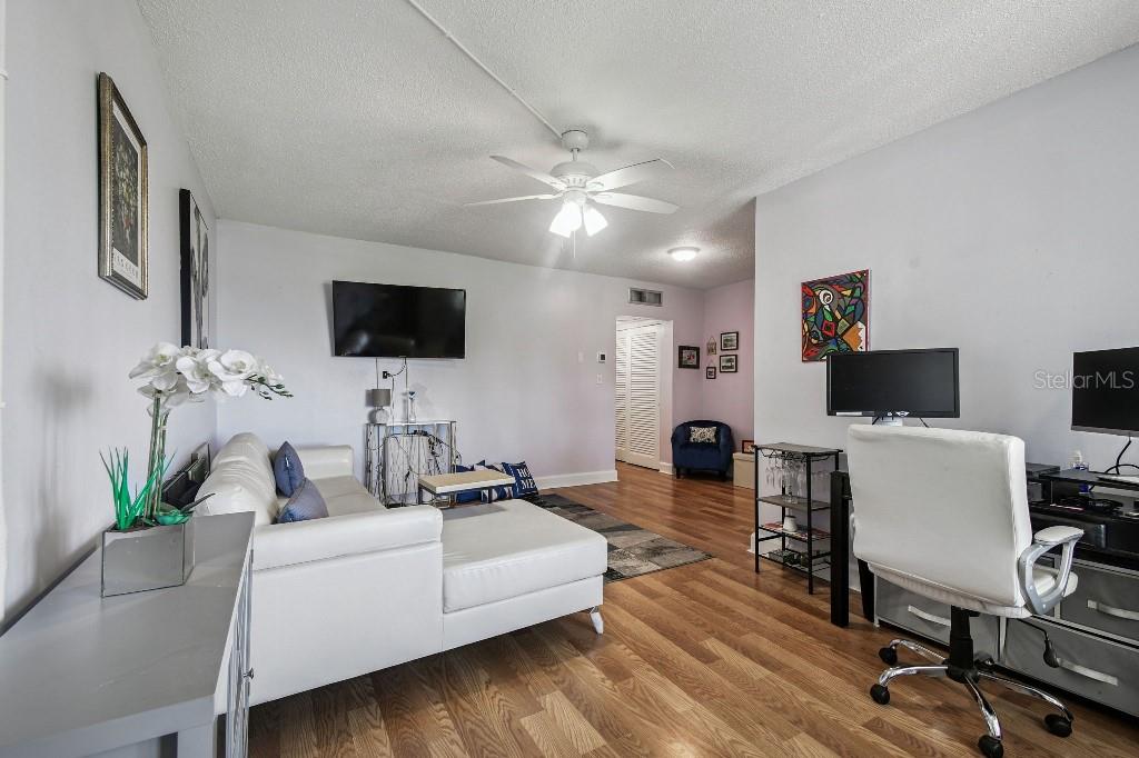 1600 West Lake Parker Drive, Unit B22 Lakeland, FL 33805 - Photo 4 of 26 a living room with furniture a flat screen tv and a potted plant
