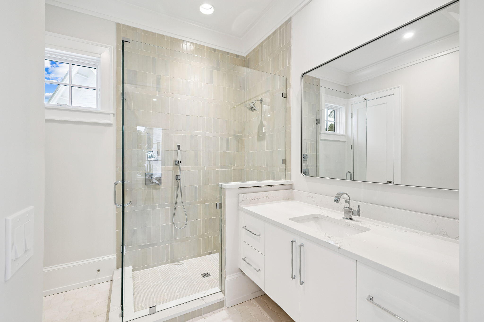 99 Perrin Santa Rosa Beach, FL 32459 - Photo 59 of 149 a bathroom with a shower sink and mirror