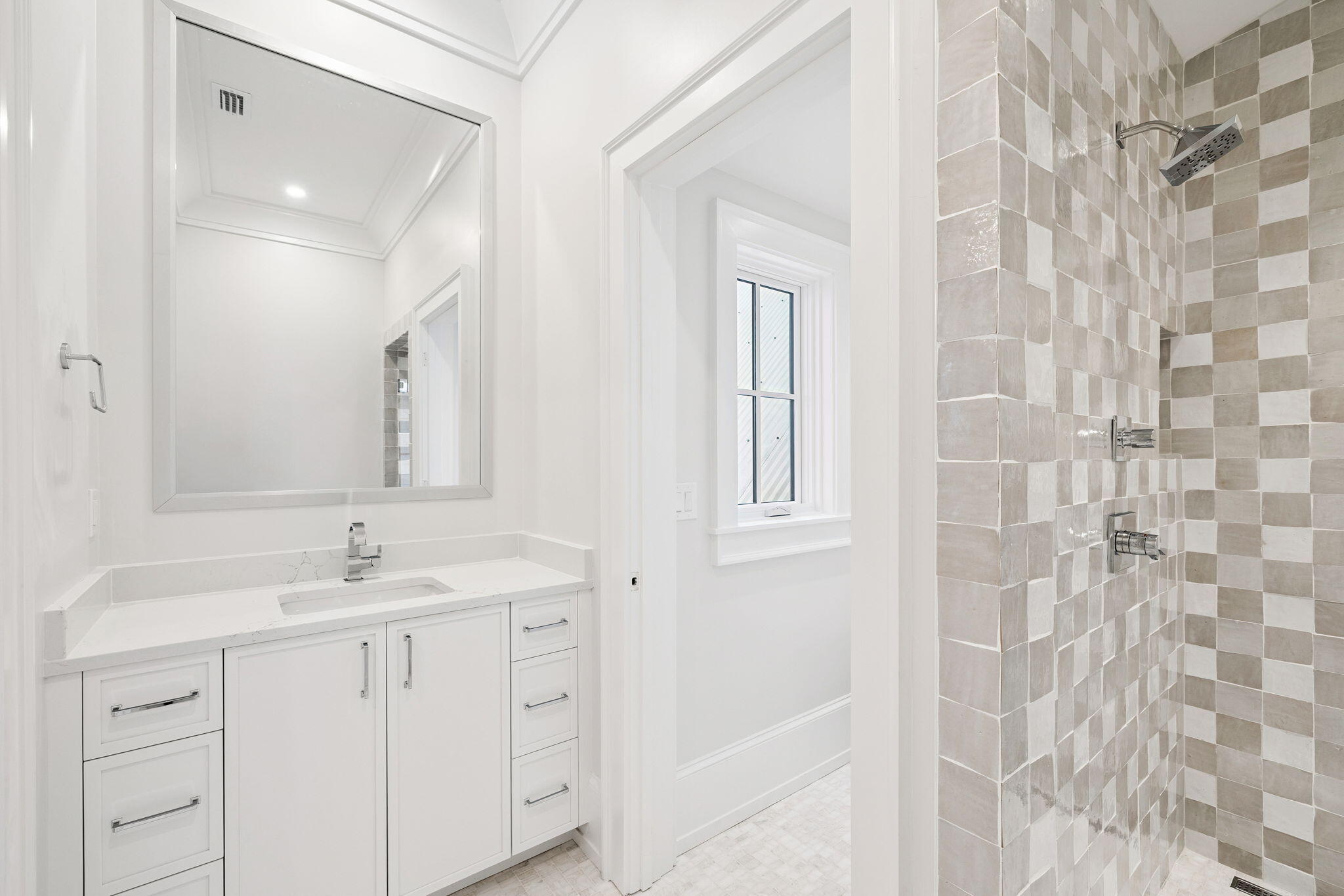 99 Perrin Santa Rosa Beach, FL 32459 - Photo 68 of 149 a bathroom with a granite countertop sink a mirror and a shower