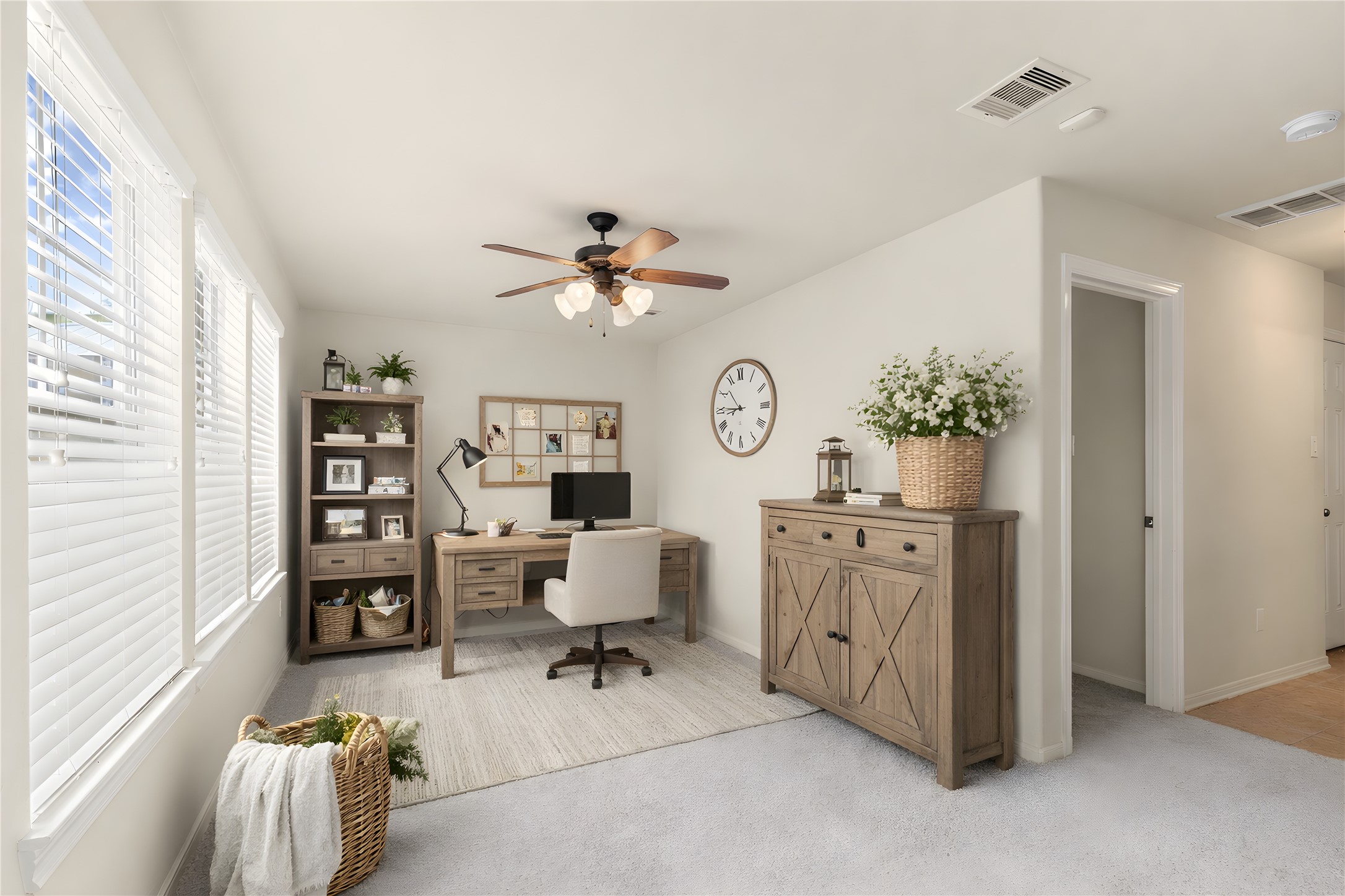 3334 Clearview Villa Way Houston, TX 77025 - Photo 24 of 35 The Flex space on the first floor is virtually staged as an office in this picture. You could also use is as an exercise room, media room or bonus family space. The first floor has a living space, full bathroom and bedroom. Would be a great guest space too.