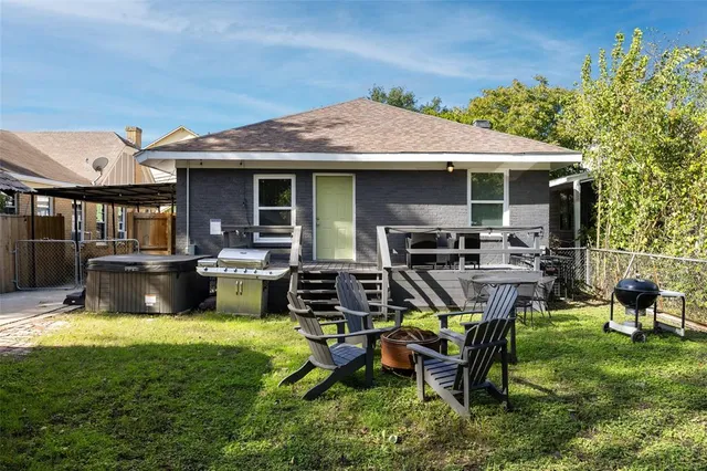 a garden view with a seating space