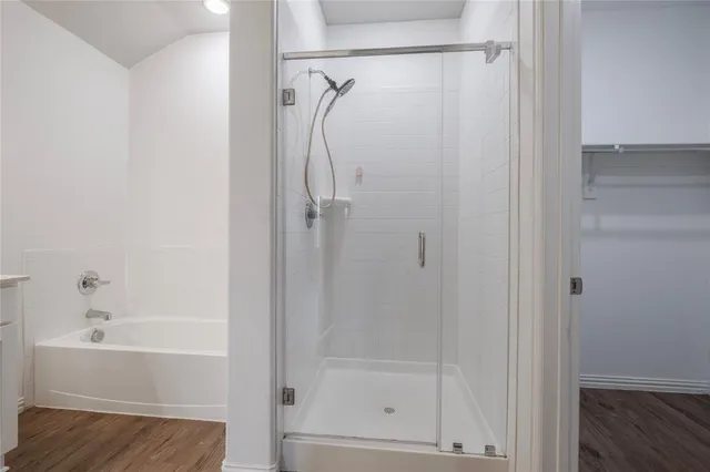 a bathroom with a bathtub