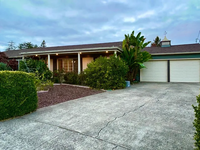a front view of house with yard and green space