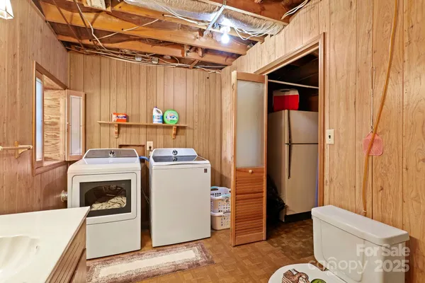 a view of a garage with storage