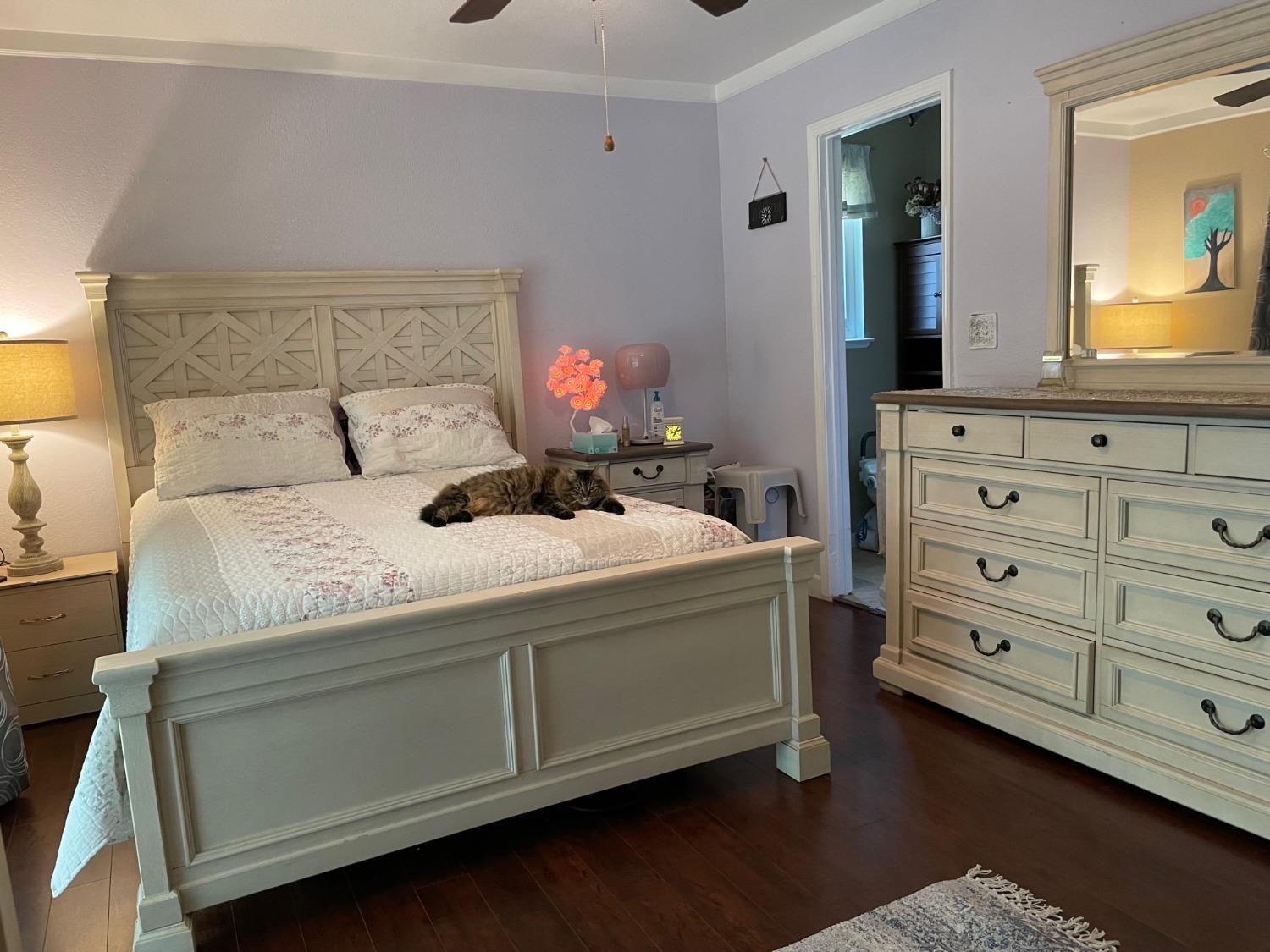 1606 Bay Meadows Drive Modesto, CA 95350 - Photo 12 of 20 a bedroom with a bed and a mirror on dresser