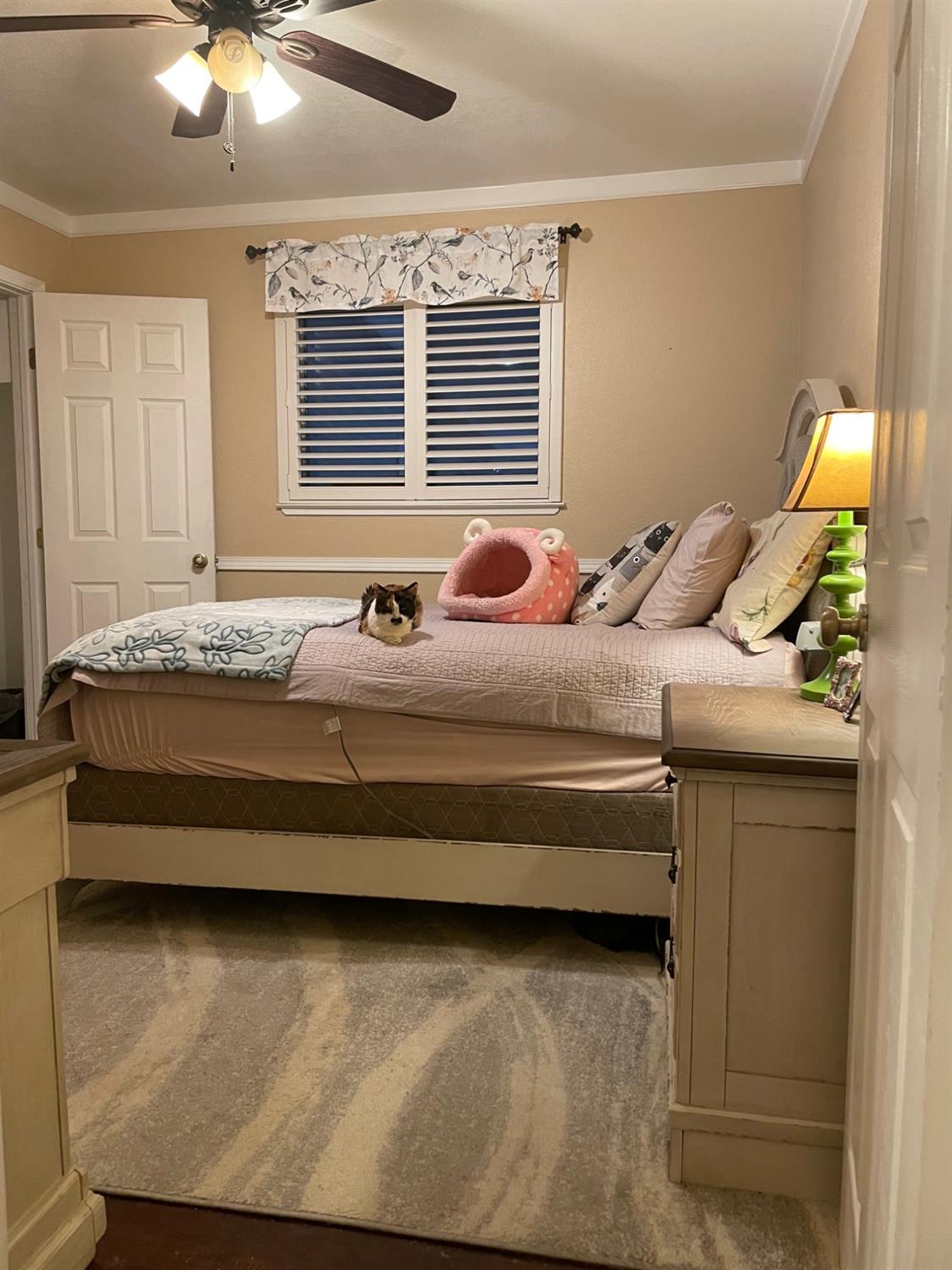 1606 Bay Meadows Drive Modesto, CA 95350 - Photo 10 of 20 a bedroom with a bed and a chandelier