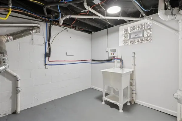 a view of balcony with furniture