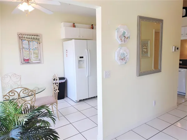a view of a hallway with painted walls