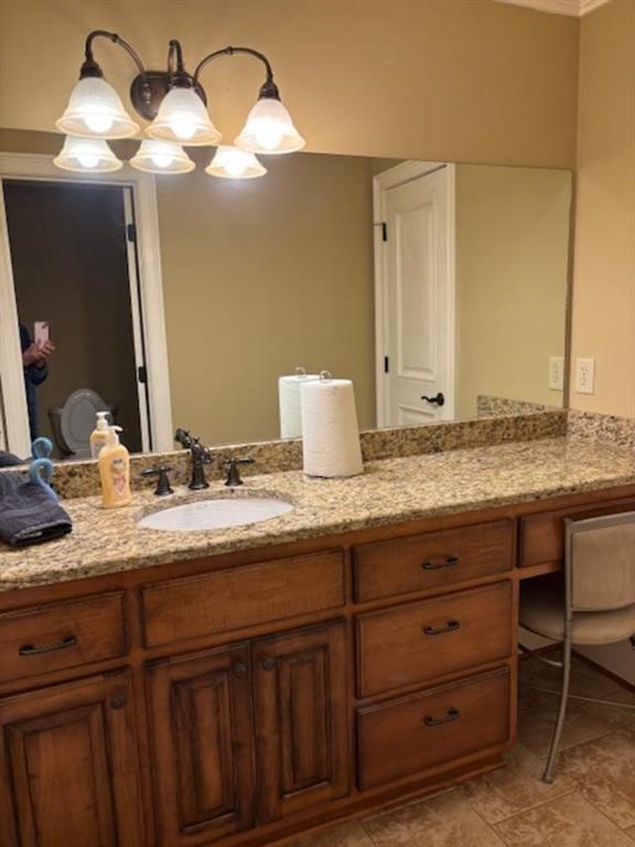 351 Shoals Lane Clarkesville, GA 30523 - Photo 20 of 38 a bathroom with a granite countertop sink and a mirror