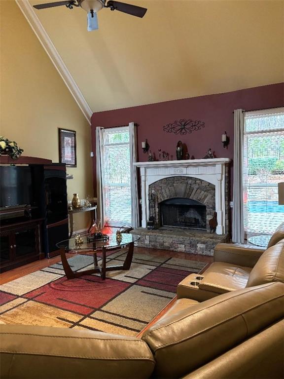 351 Shoals Lane Clarkesville, GA 30523 - Photo 10 of 38 a living room with furniture a flat screen tv and a fireplace