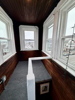 a living room with large window