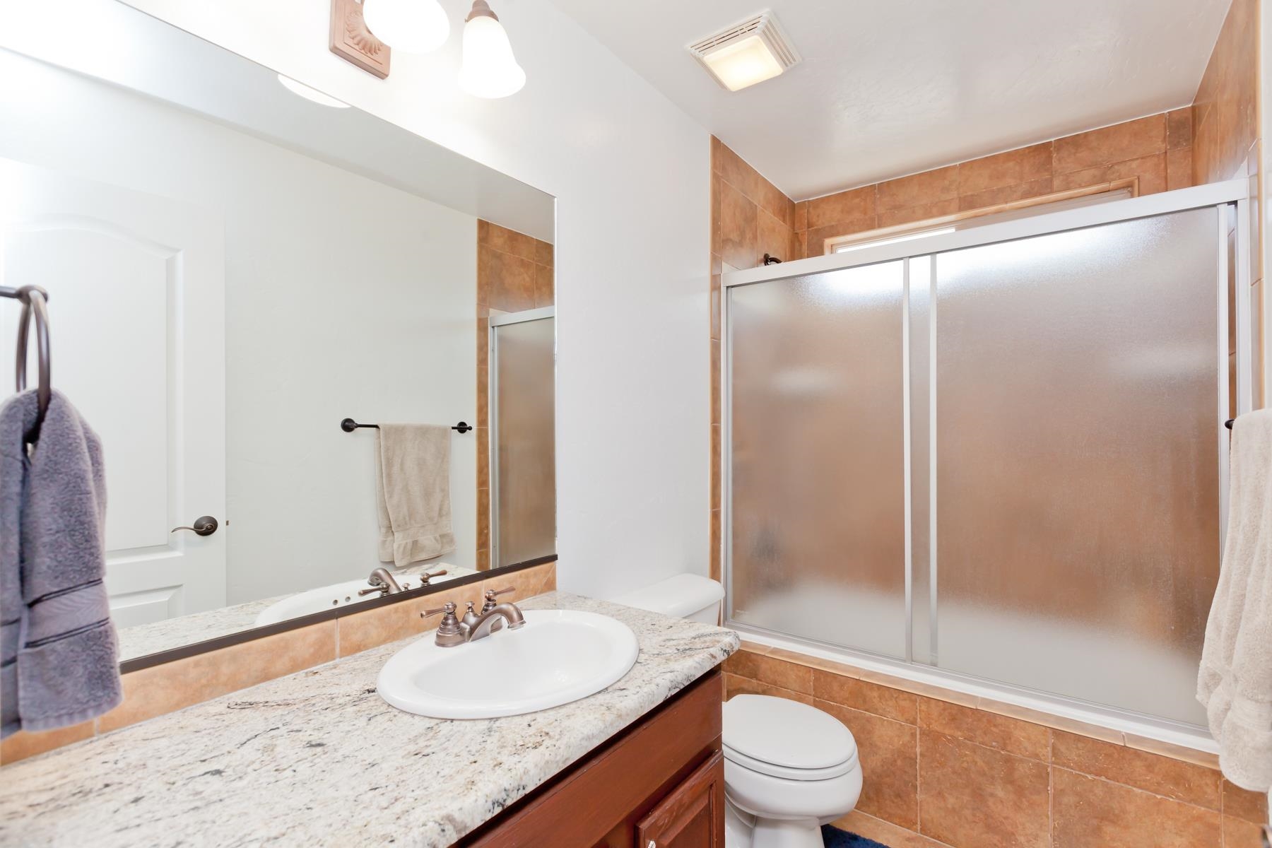 718 Sabil Drive Fruita, CO 81521 - Photo 19 of 35 a bathroom with a granite countertop sink toilet and shower