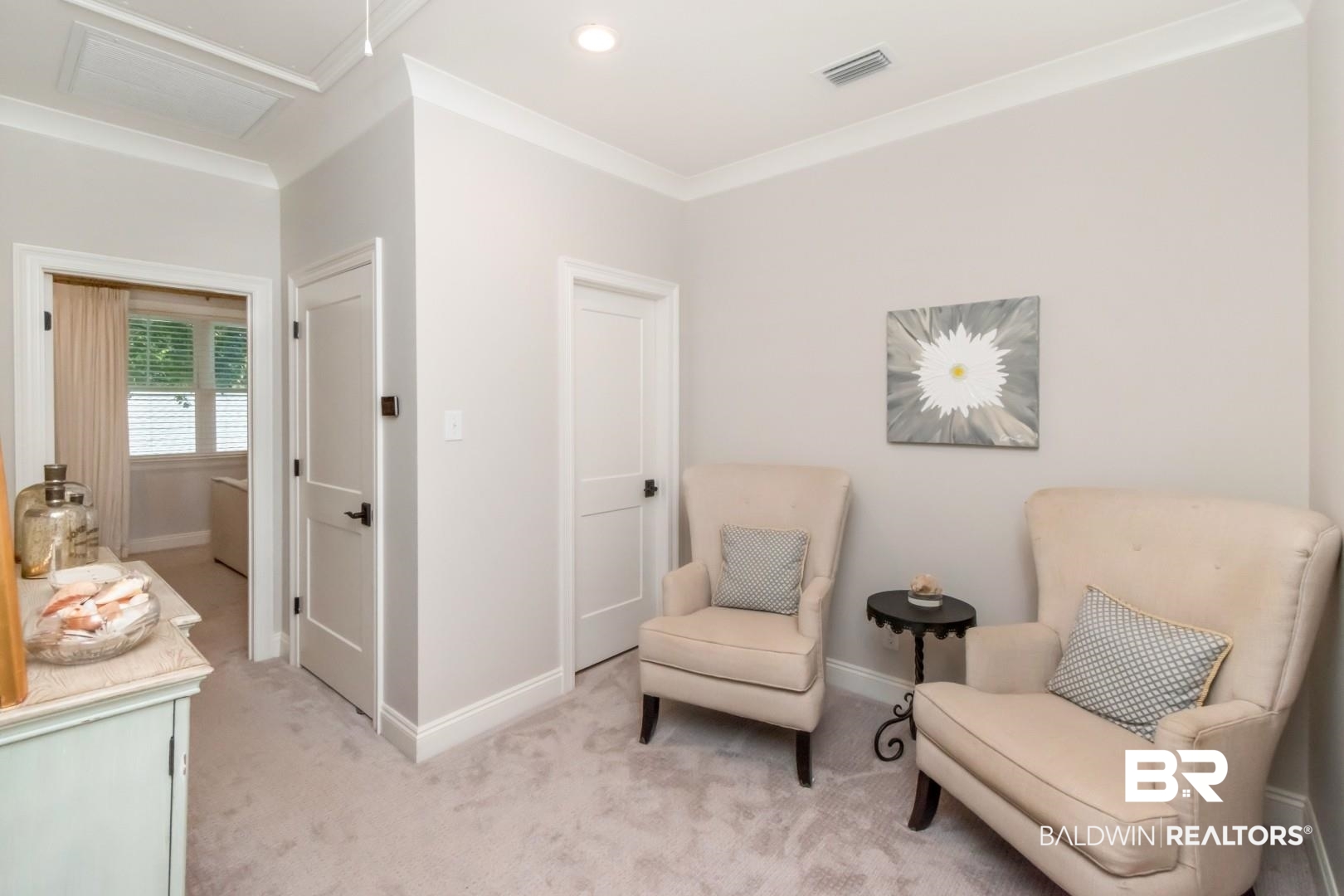 4404 Stein Street Mobile, AL 36608 - Photo 41 of 50 Living area featuring light colored carpet, crown molding, and recessed lighting