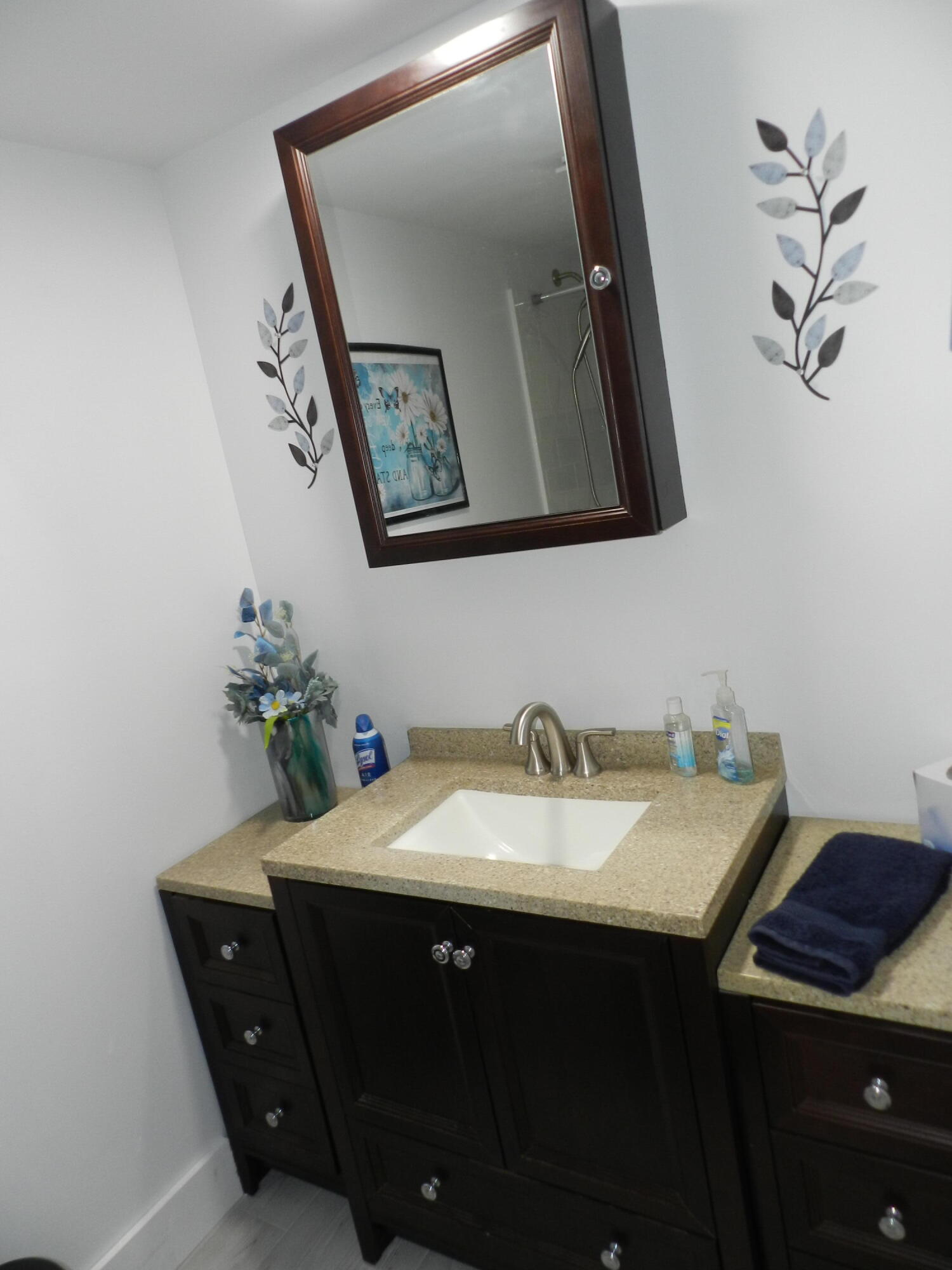 7 Greenway Village North, Unit 103 Royal Palm Beach, FL 33411 - Photo 22 of 29 a bathroom with a granite countertop sink a mirror and vanity