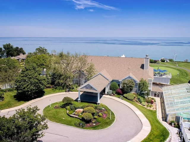 an aerial view of a house with a garden