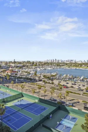 a view of a city with an ocean view