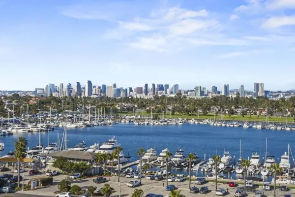 a view of a city with tall buildings