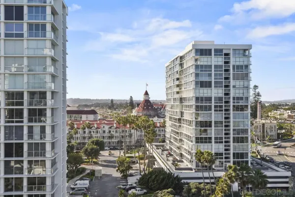 a city view with tall buildings