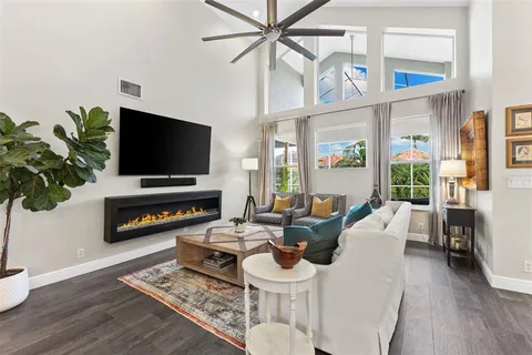 a living room with furniture fireplace and a flat screen tv