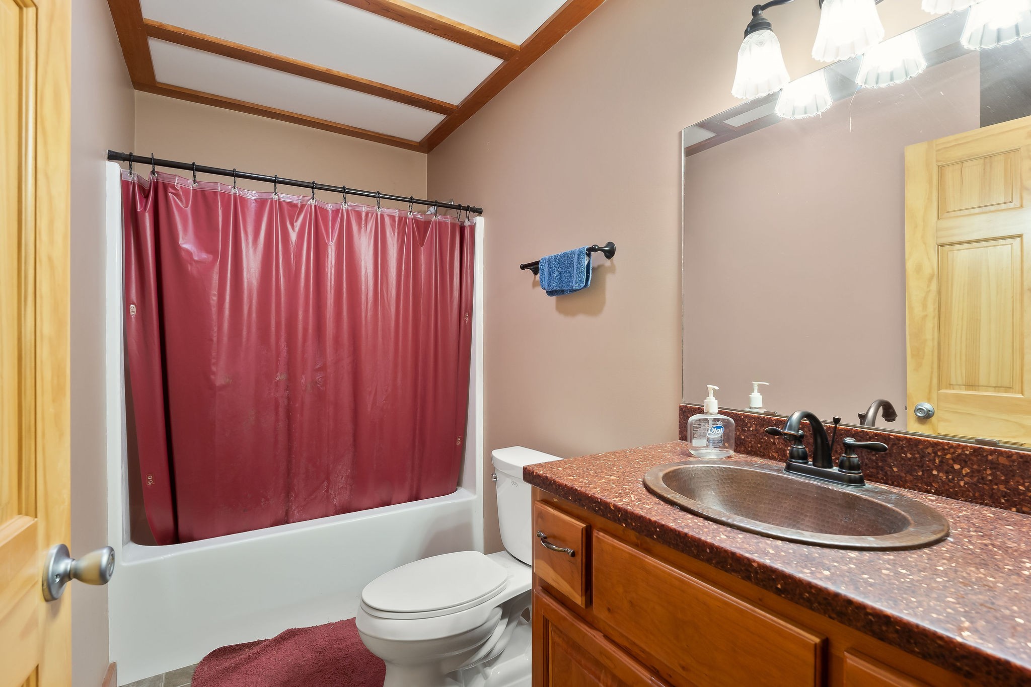 1195 Highland Avenue Baxter, TN 38544 - Photo 25 of 33 a bathroom with a sink a toilet and shower curtain