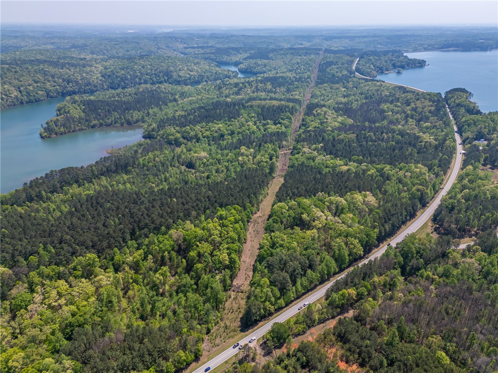 3399 Rochester Highway Seneca, SC 29672 - Photo 5 of 5 An aerial perspective reveals a winding road alongside lush woodlands and tranquil waters.