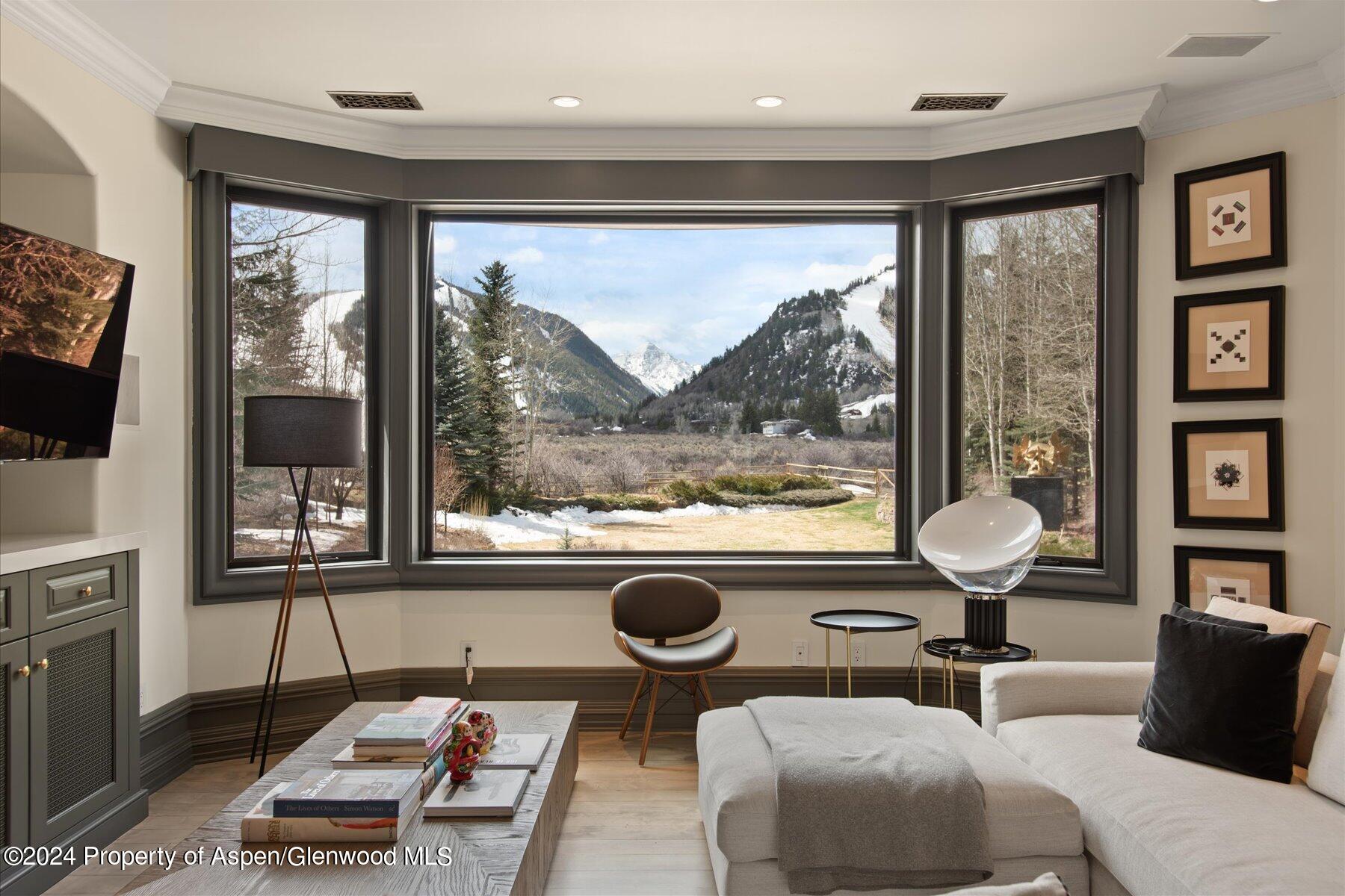 73 Hideaway Lane Aspen, CO 81611 - Photo 80 of 100 a living room with furniture and a floor to ceiling window