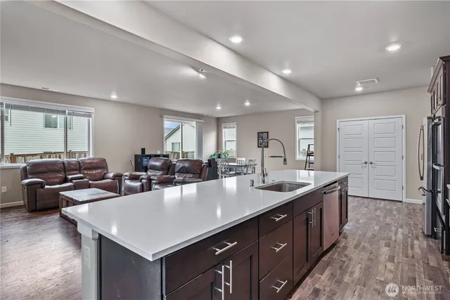 a large kitchen with lots of counter space
