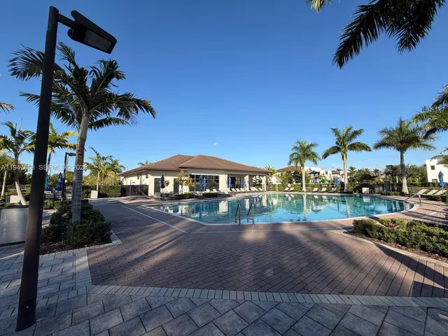 an outdoor space with seating