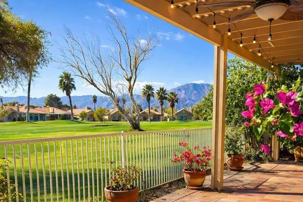a view of a garden with a flower garden