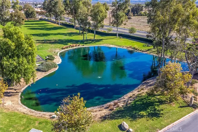 a view of a swimming pool with a yard