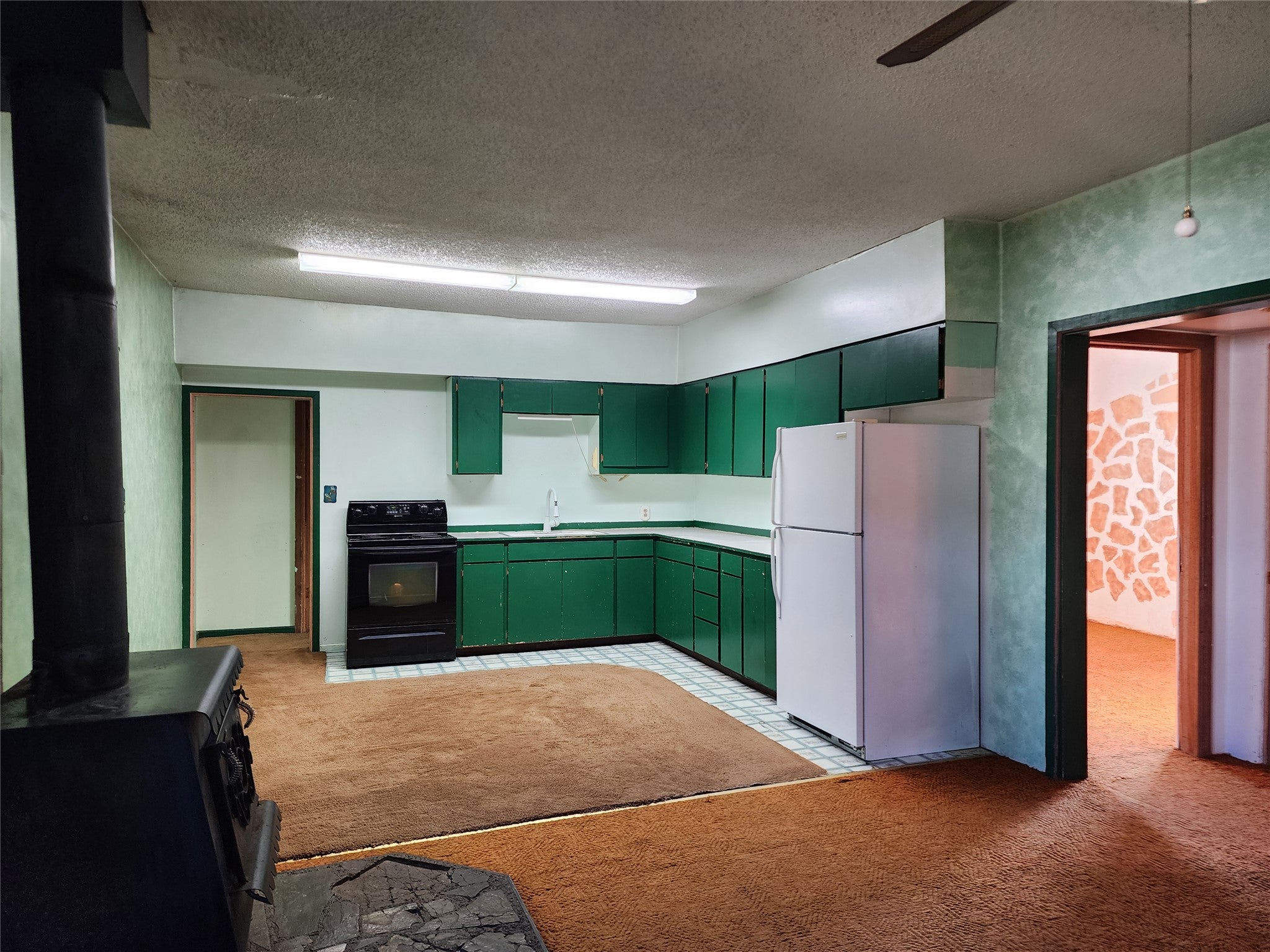337 Meadow Creek Road Fortine, MT 59918 - Photo 10 of 48 Wood stove and vintage kitchen