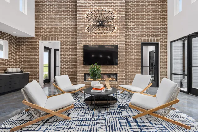 a view of a terrace with seating area