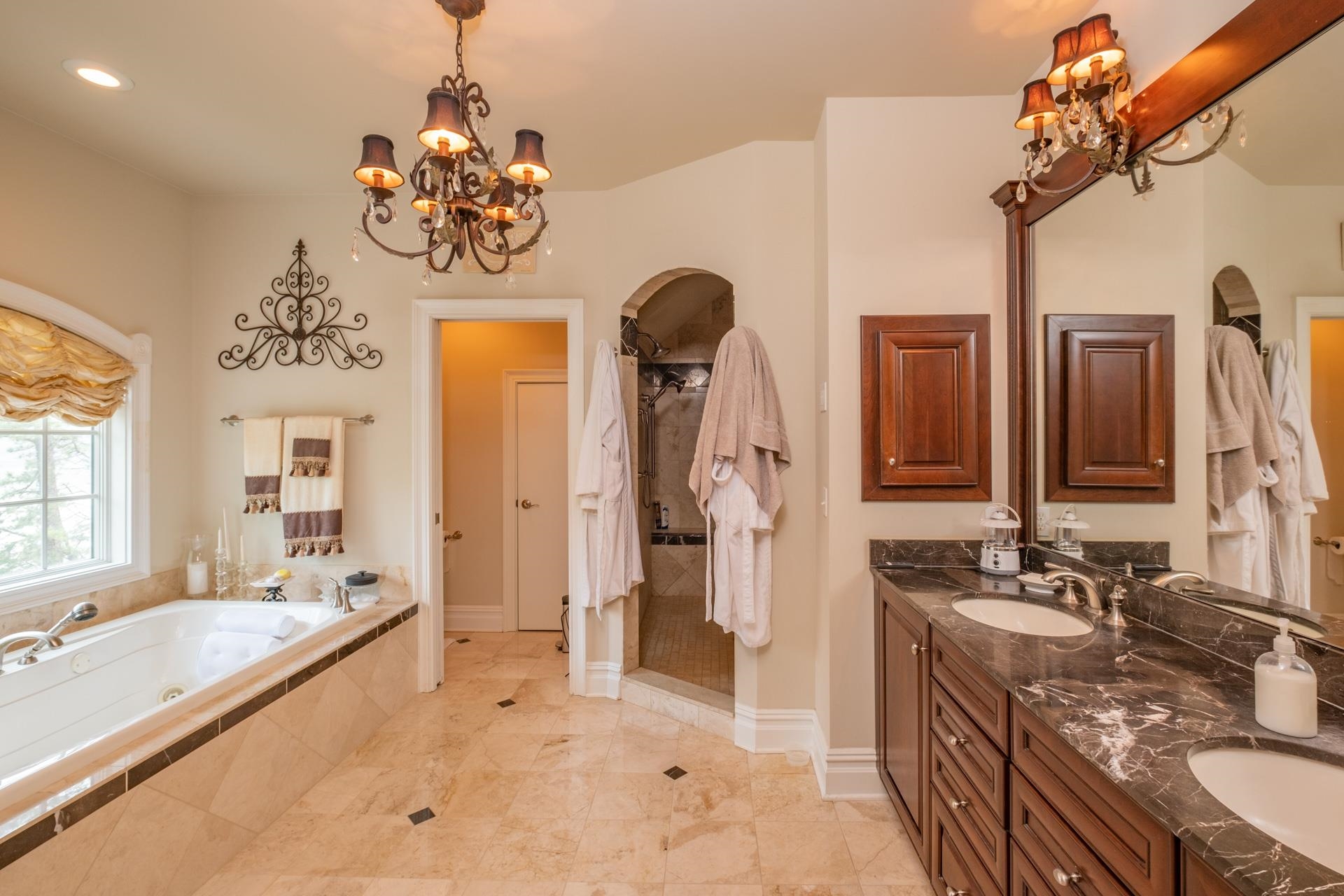 286 Riverside Drive Port Republic, NJ 08241 - Photo 23 of 50 a spacious bathroom with a granite countertop sink a mirror a bathtub and shower