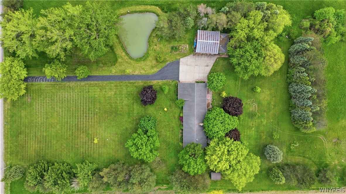9950 Harper Road Darien, NY 14036 - Photo 19 of 50 Ariel view of home with pond
