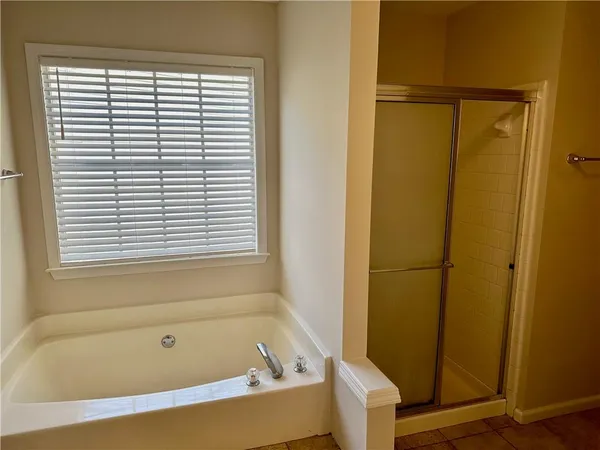 a bathroom with a bathtub