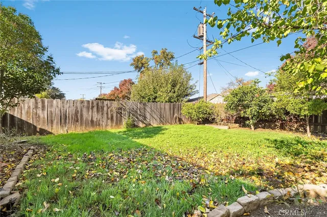 a view of a yard with an tree