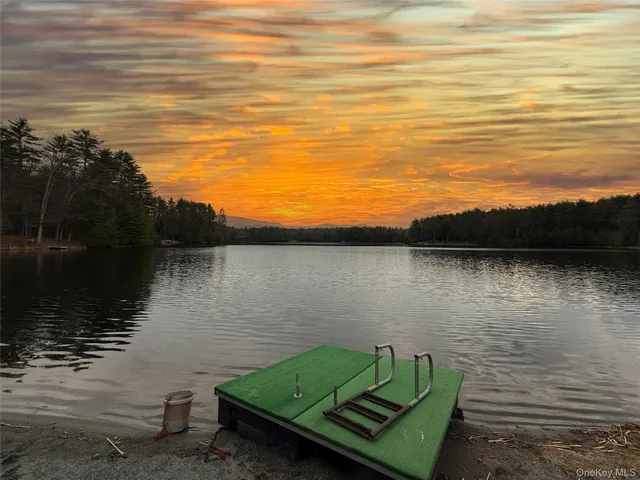 a view of a lake with a beach