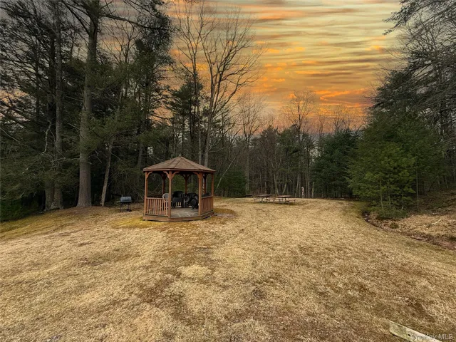 a view of a large tree with a yard