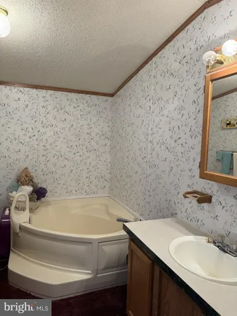 a bathroom with a bathtub and sink