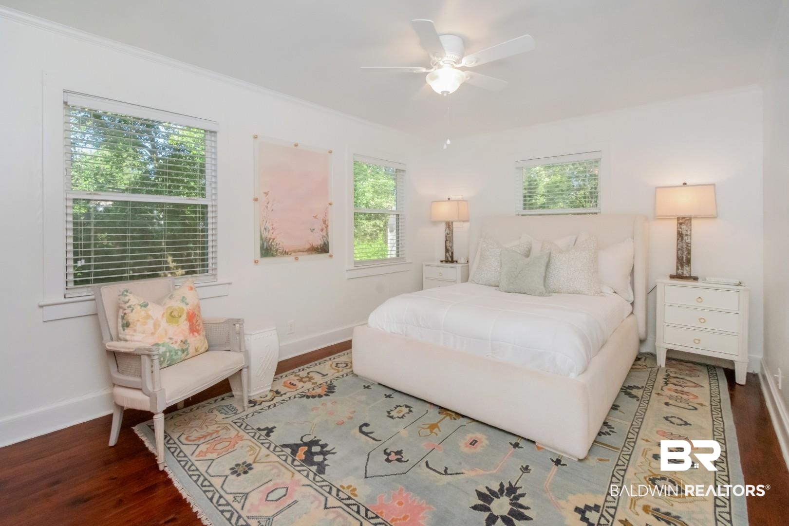 18 Princess Anne Road Mobile, AL 36608 - Photo 18 of 41 Bedroom with dark wood-style floors, multiple windows, and ceiling fan