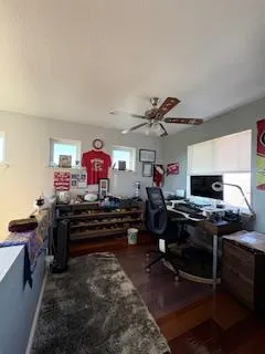 a view of a garden with a fountain