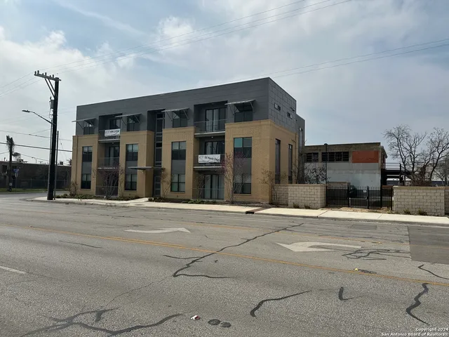 front view of a building with a street