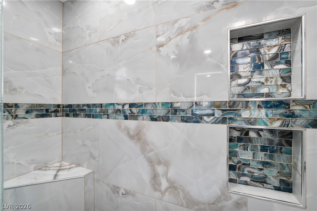 3160 East Viking Road Las Vegas, NV 89121 - Photo 74 of 99 Full bath featuring a tile shower and beverage cooler