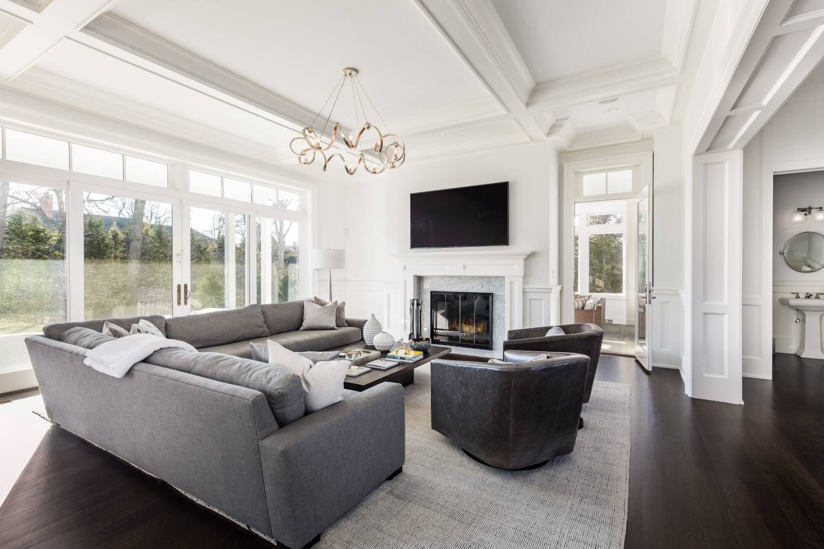 6 Shady Pth Bridgehampton, NY 11963 - Photo 7 of 20 a living room with furniture a fireplace and a flat screen tv