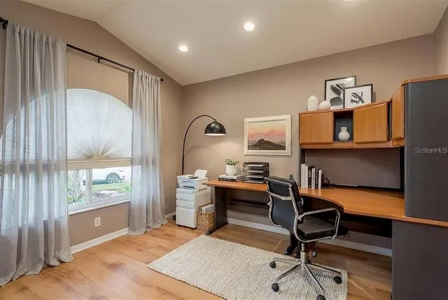 a workspace with furniture