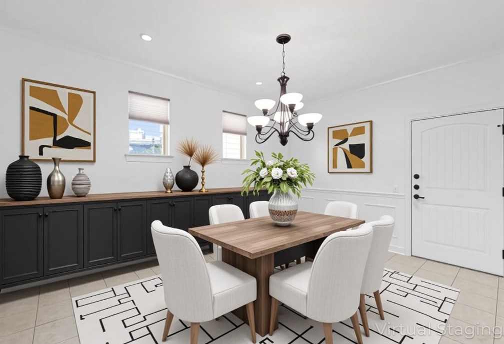 4129 Lawless Street Austin, TX 78723 - Photo 20 of 38 a view of a dining room with furniture and chandelier