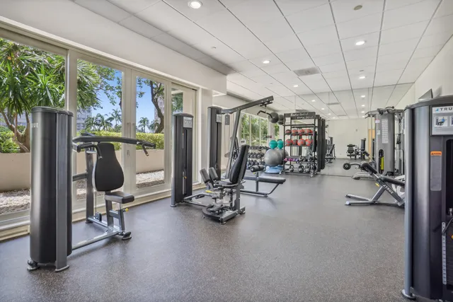 a view of a room with gym equipment