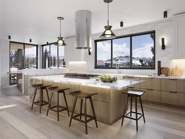a dining table with chairs and wooden floor