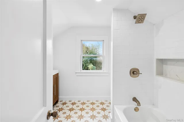 a bathroom with a window