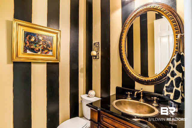 33509 Alder Circle Daphne, AL 36527 - Photo 18 of 28 Guest Half Bath Gives a Classy yet Fun Feel with Hand Painted Walls and Copper Sink